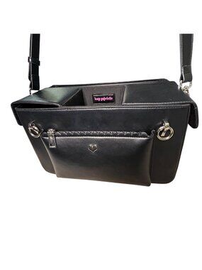 Kate Gabrielle Black Double Cup Holder Vegan Leather Crossbody Satchel Bag